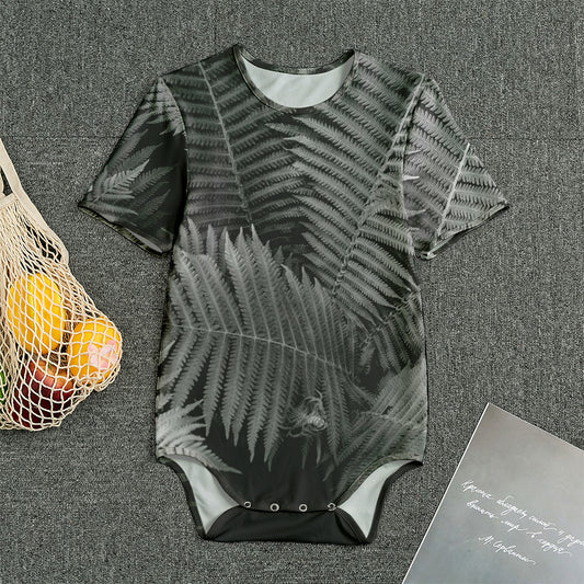 Black And White Fern Leaf Print Men's Bodysuit