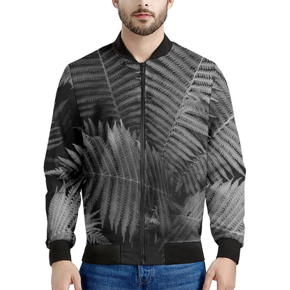 Black And White Fern Leaf Print Men's Bomber Jacket