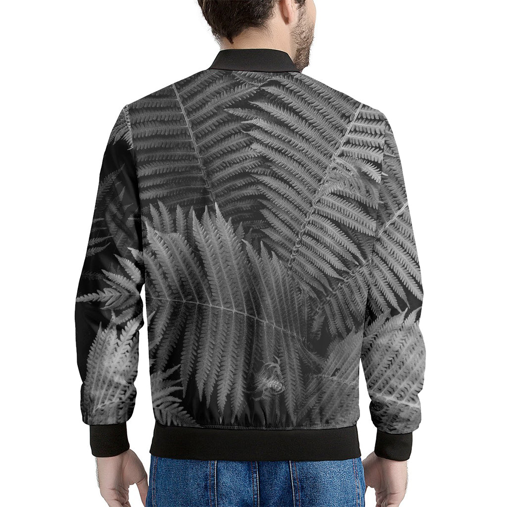 Black And White Fern Leaf Print Men's Bomber Jacket