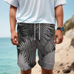 Black And White Fern Leaf Print Men's Cargo Shorts