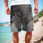 Black And White Fern Leaf Print Men's Cargo Shorts