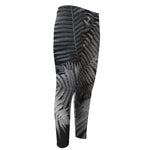 Black And White Fern Leaf Print Men's Compression Pants