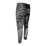 Black And White Fern Leaf Print Men's Compression Pants