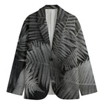 Black And White Fern Leaf Print Men's Cotton Blazer