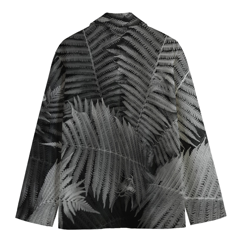 Black And White Fern Leaf Print Men's Cotton Blazer