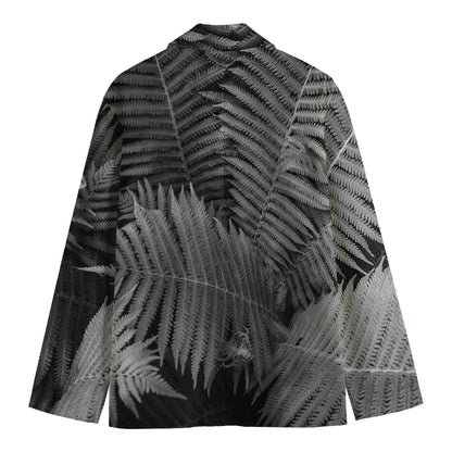 Black And White Fern Leaf Print Men's Cotton Blazer
