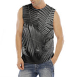Black And White Fern Leaf Print Men's Fitness Tank Top