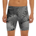 Black And White Fern Leaf Print Men's Long Boxer Briefs