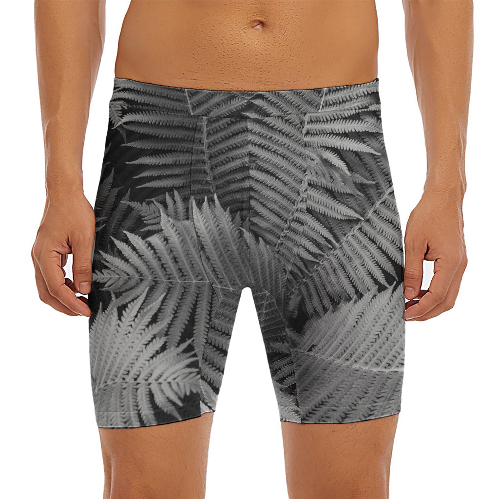 Black And White Fern Leaf Print Men's Long Boxer Briefs