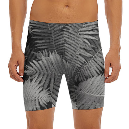 Black And White Fern Leaf Print Men's Long Boxer Briefs