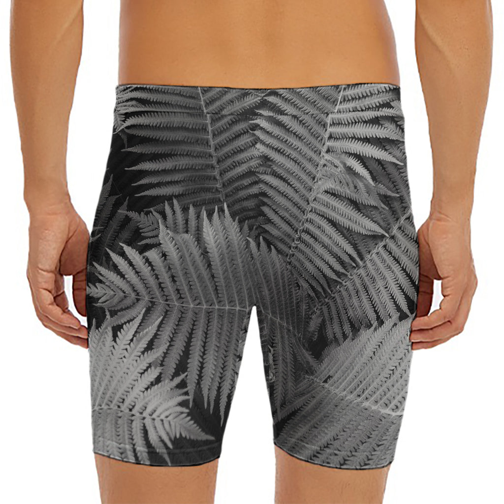 Black And White Fern Leaf Print Men's Long Boxer Briefs