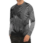 Black And White Fern Leaf Print Men's Long Sleeve Rash Guard