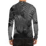 Black And White Fern Leaf Print Men's Long Sleeve Rash Guard