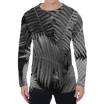 Black And White Fern Leaf Print Men's Long Sleeve T-Shirt
