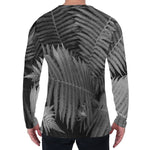 Black And White Fern Leaf Print Men's Long Sleeve T-Shirt