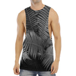 Black And White Fern Leaf Print Men's Muscle Tank Top