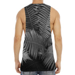 Black And White Fern Leaf Print Men's Muscle Tank Top