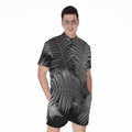 Black And White Fern Leaf Print Men's Romper