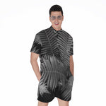Black And White Fern Leaf Print Men's Rompers