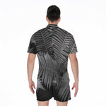 Black And White Fern Leaf Print Men's Rompers