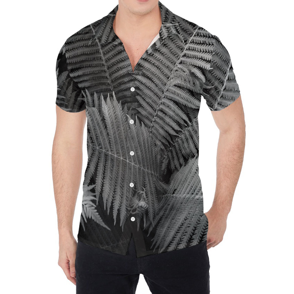 Black And White Fern Leaf Print Men's Shirt