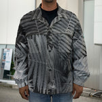 Black And White Fern Leaf Print Men's Shirt Jacket