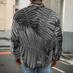 Black And White Fern Leaf Print Men's Shirt Jacket