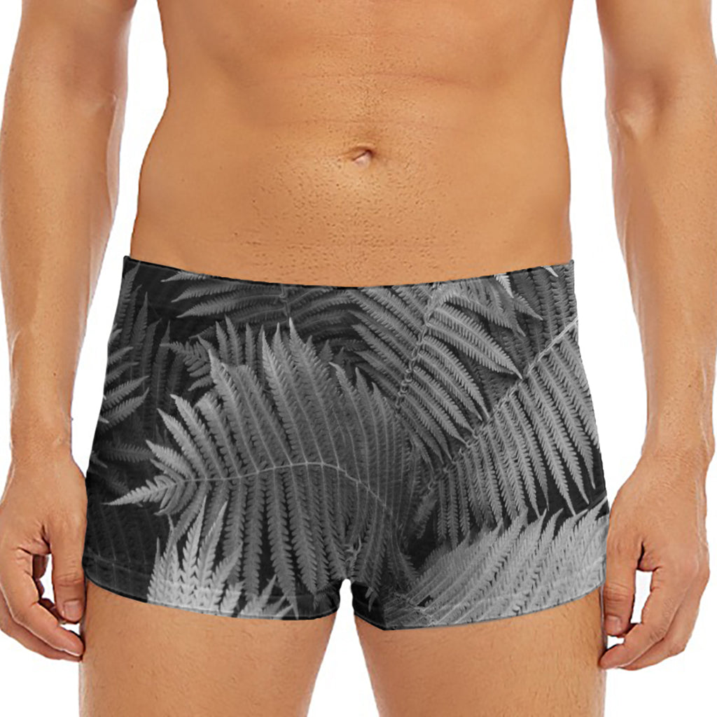 Black And White Fern Leaf Print Men's Short Boxer Briefs
