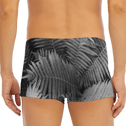 Black And White Fern Leaf Print Men's Short Boxer Briefs