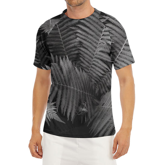 Black And White Fern Leaf Print Men's Short Sleeve Rash Guard