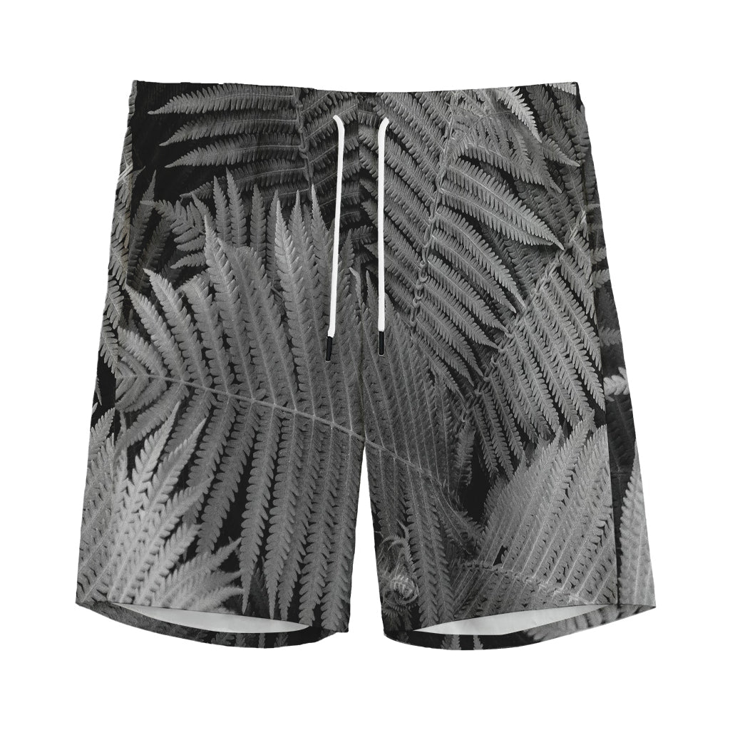 Black And White Fern Leaf Print Men's Sports Shorts