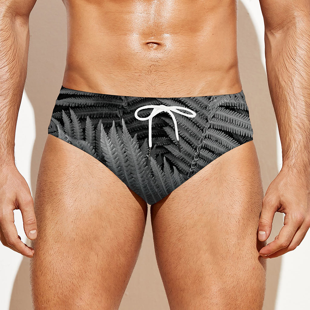 Black And White Fern Leaf Print Men's Swim Briefs