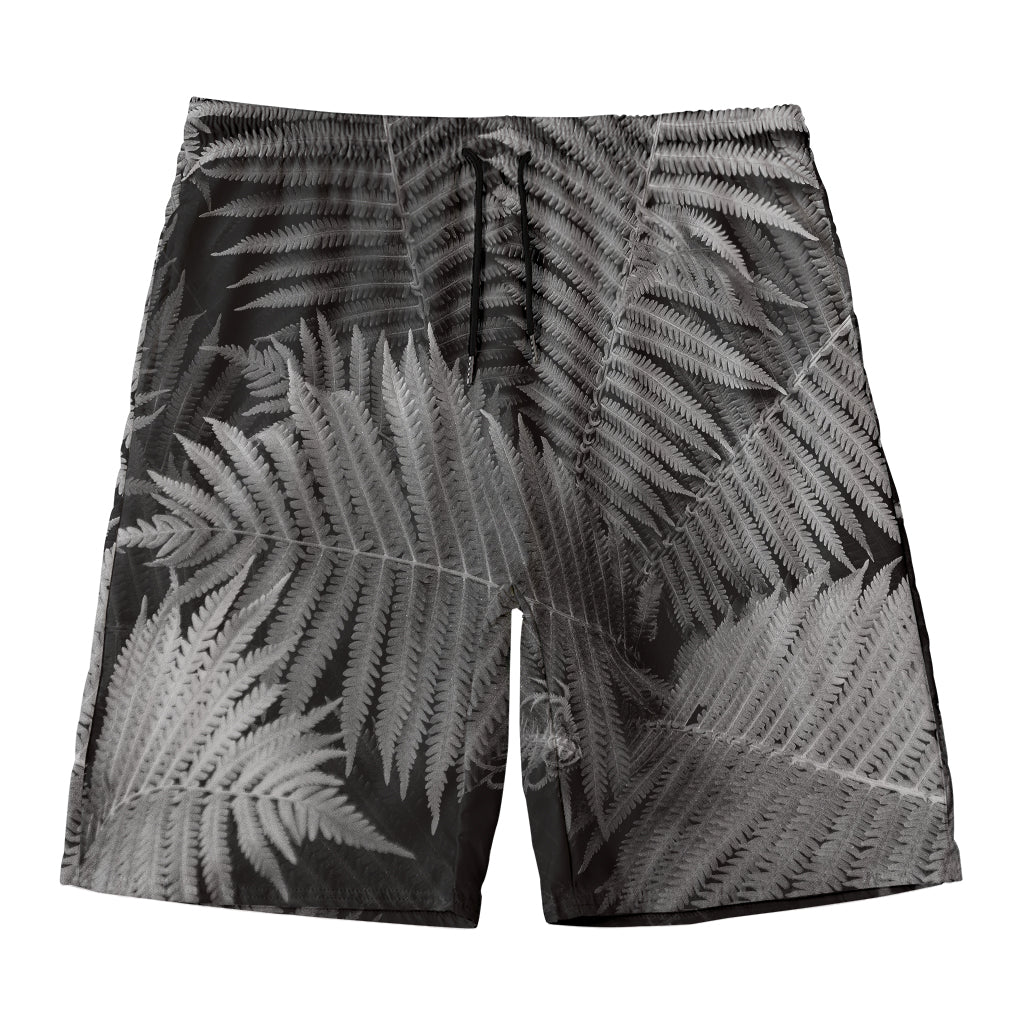 Black And White Fern Leaf Print Men's Swim Trunks