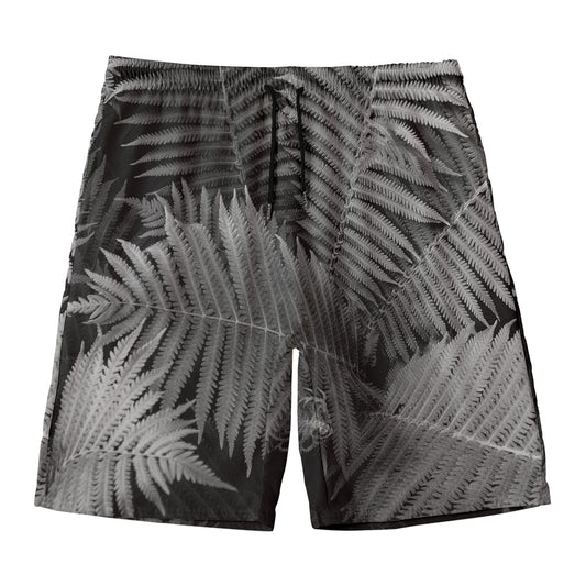 Black And White Fern Leaf Print Men's Swim Trunks