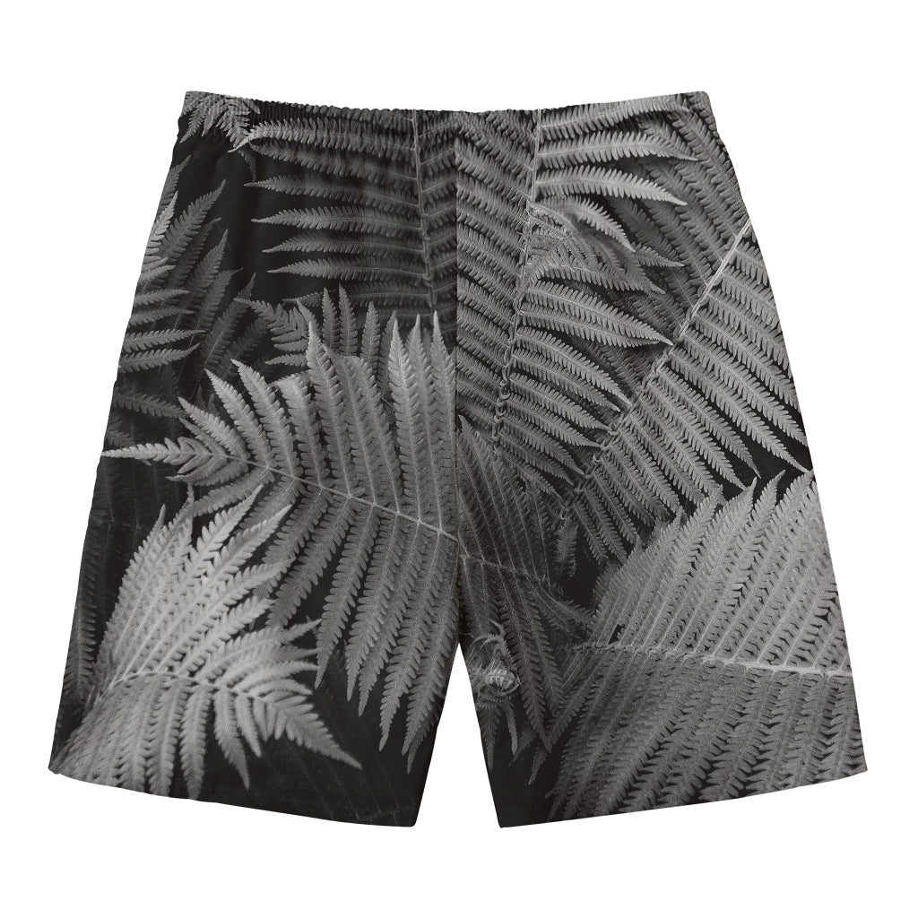 Black And White Fern Leaf Print Men's Swim Trunks