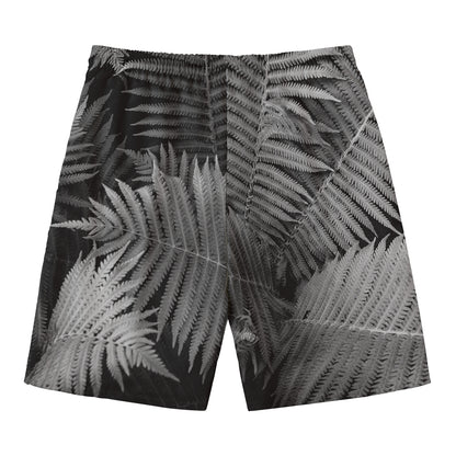 Black And White Fern Leaf Print Men's Swim Trunks