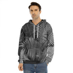 Black And White Fern Leaf Print Men's Velvet Pullover Hoodie