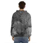Black And White Fern Leaf Print Men's Velvet Pullover Hoodie