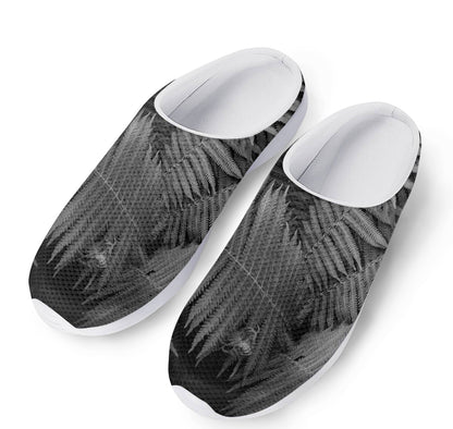 Black And White Fern Leaf Print Mesh Casual Shoes