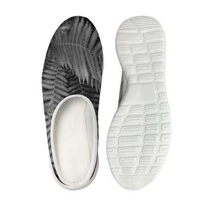 Black And White Fern Leaf Print Mesh Casual Shoes