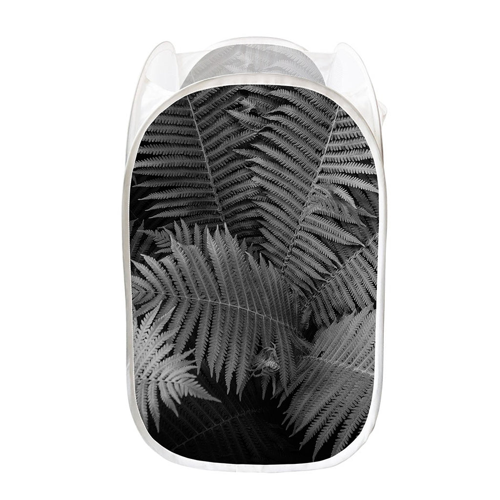 Black And White Fern Leaf Print Mesh Laundry Hamper