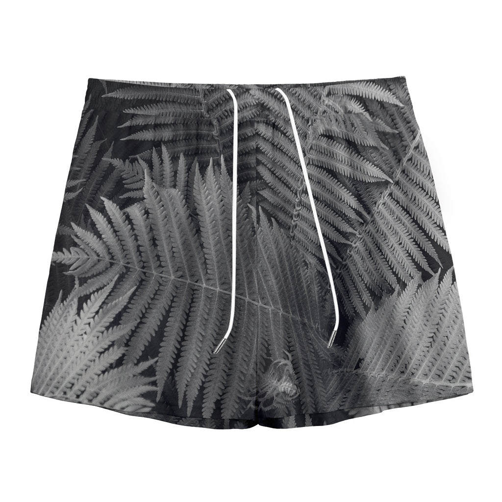 Black And White Fern Leaf Print Mesh Shorts