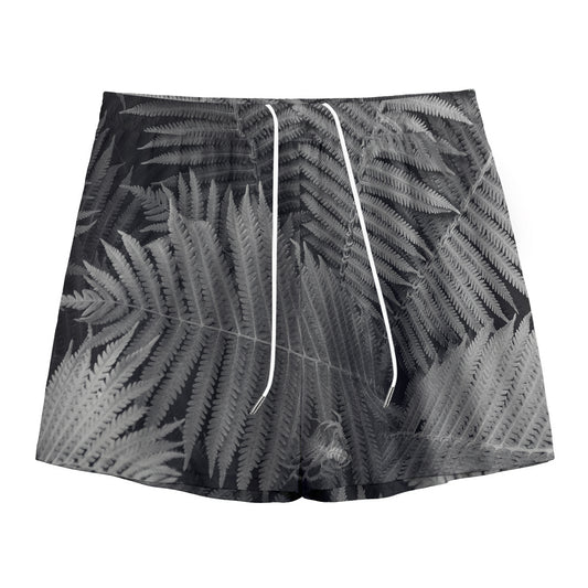 Black And White Fern Leaf Print Mesh Shorts