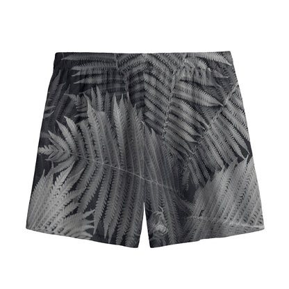 Black And White Fern Leaf Print Mesh Shorts