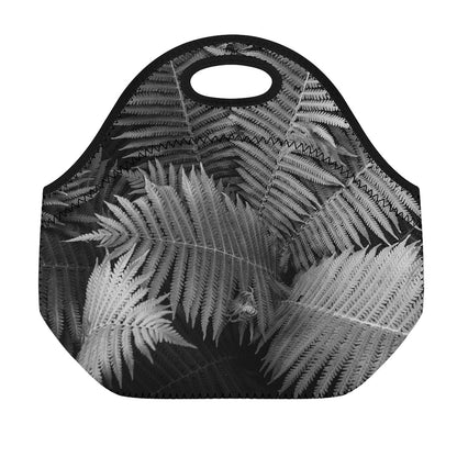 Black And White Fern Leaf Print Neoprene Lunch Bag