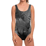 Black And White Fern Leaf Print One Piece Swimsuit