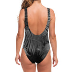 Black And White Fern Leaf Print One Piece Swimsuit