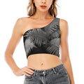 Black And White Fern Leaf Print One Shoulder Crop Top