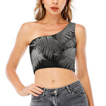 Black And White Fern Leaf Print One Shoulder Crop Top