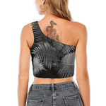 Black And White Fern Leaf Print One Shoulder Crop Top